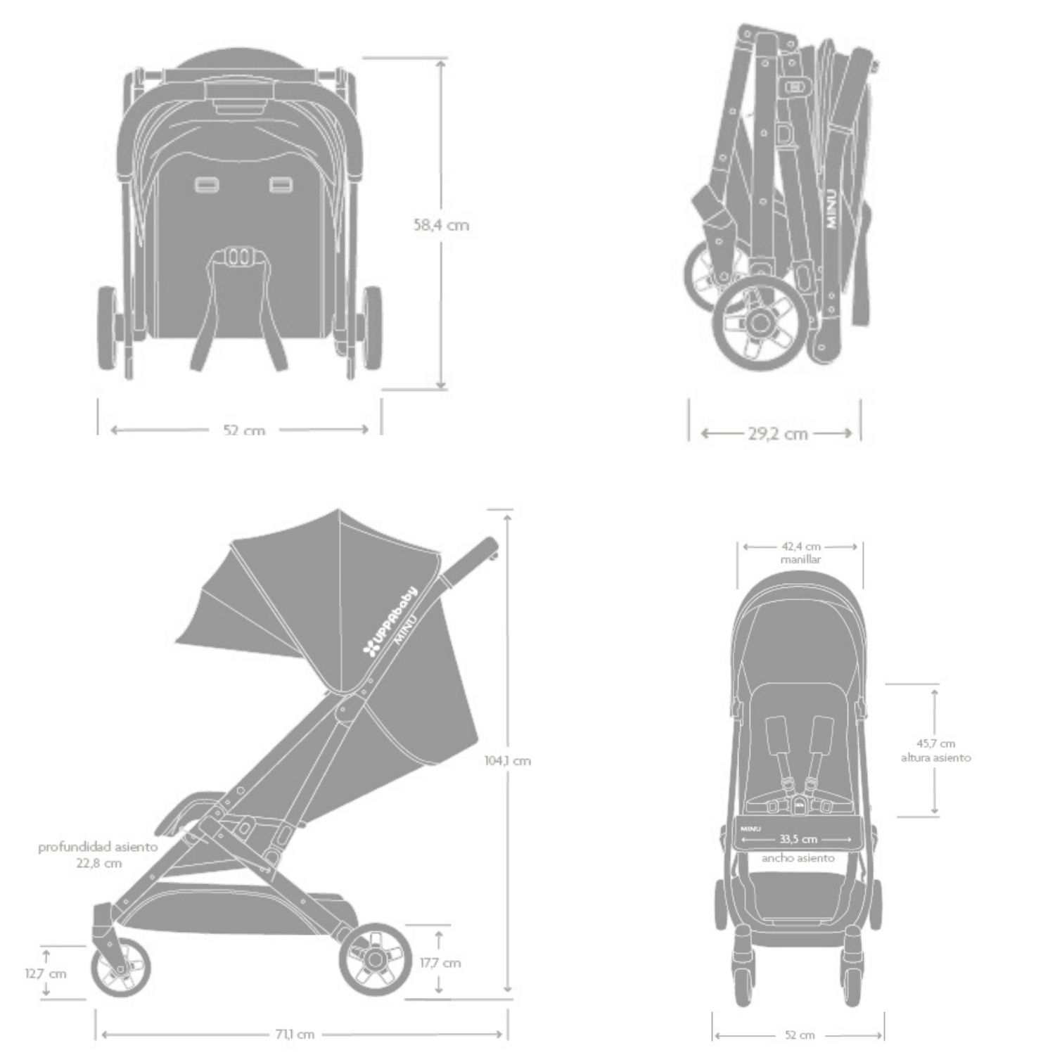 medidas y dimensiones plegado y desplegado de la silla ligera Uppababy